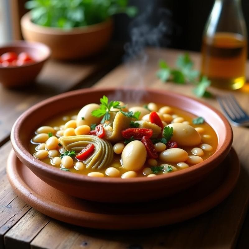 Guiso de Frijoles Blancos con Alcachofas y Tomates Secos: Receta Mediterránea en Olla Express