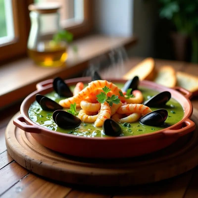 Gustillo de Mariscos: Tapa Costera con Mejillones, Gambas y Calamares en Salsa Verde
