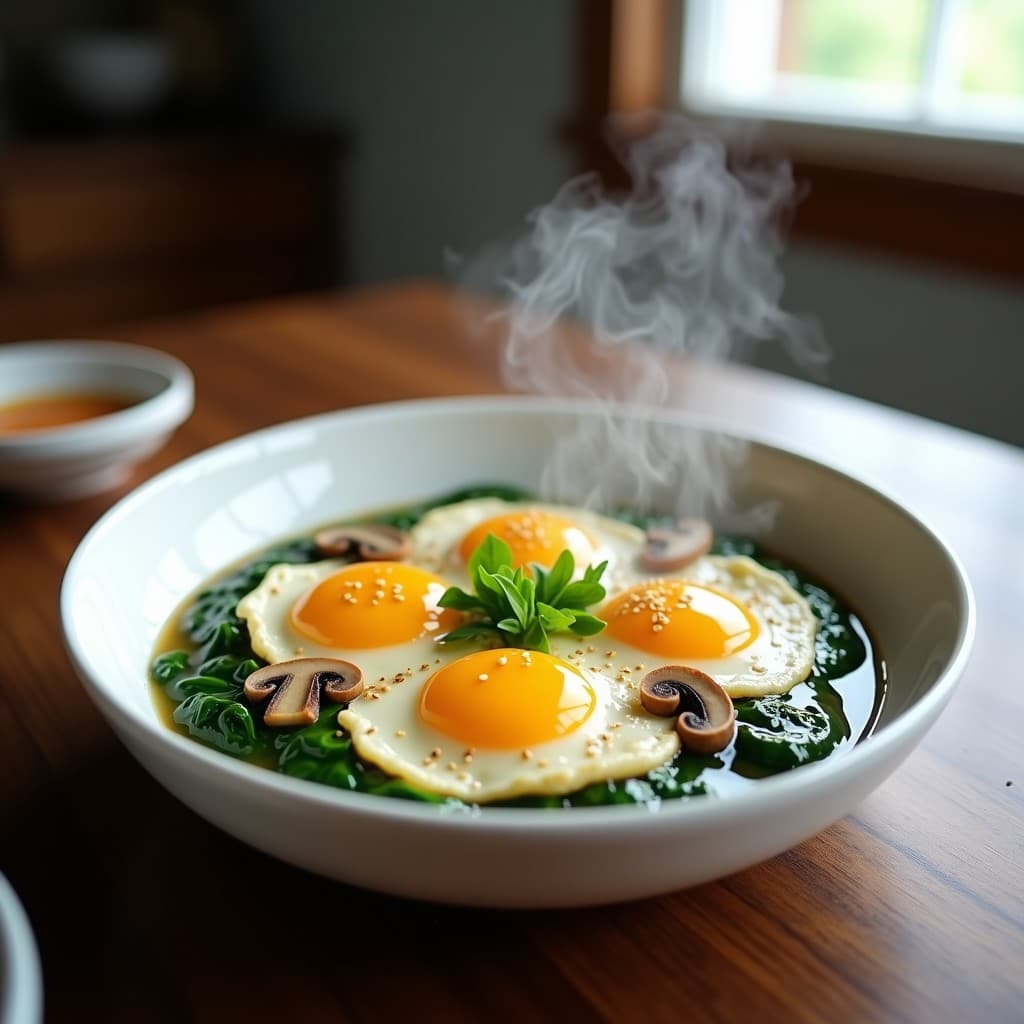 Gyeran Jjim (Huevos al Vapor Coreanos) con Espinacas y Champiñones: Receta Alta en Proteína