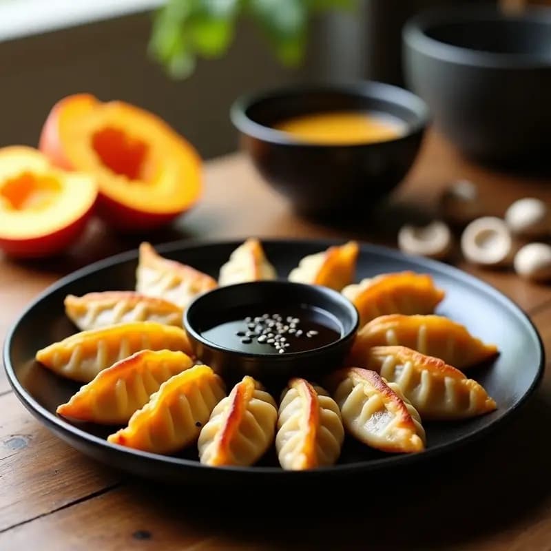 Gyoza de Calabaza y Shiitake con Salsa de soja baja en sodio: Receta Japonesa Vegana y Crispy
