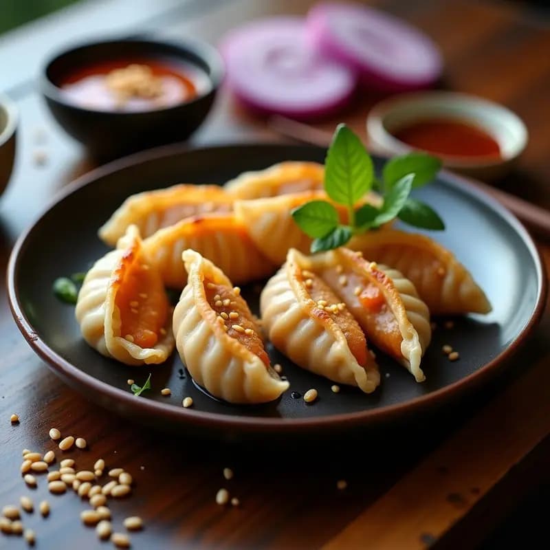 Gyoza de Camarón y Cebolla Morada con Salsa de Ponzu: Entrante Japonés Crujiente
