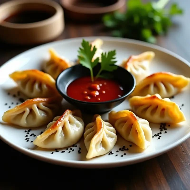 Gyoza de Camarón y Cilantro con Salsa Picante de Chile: Receta Japonesa en Sartén