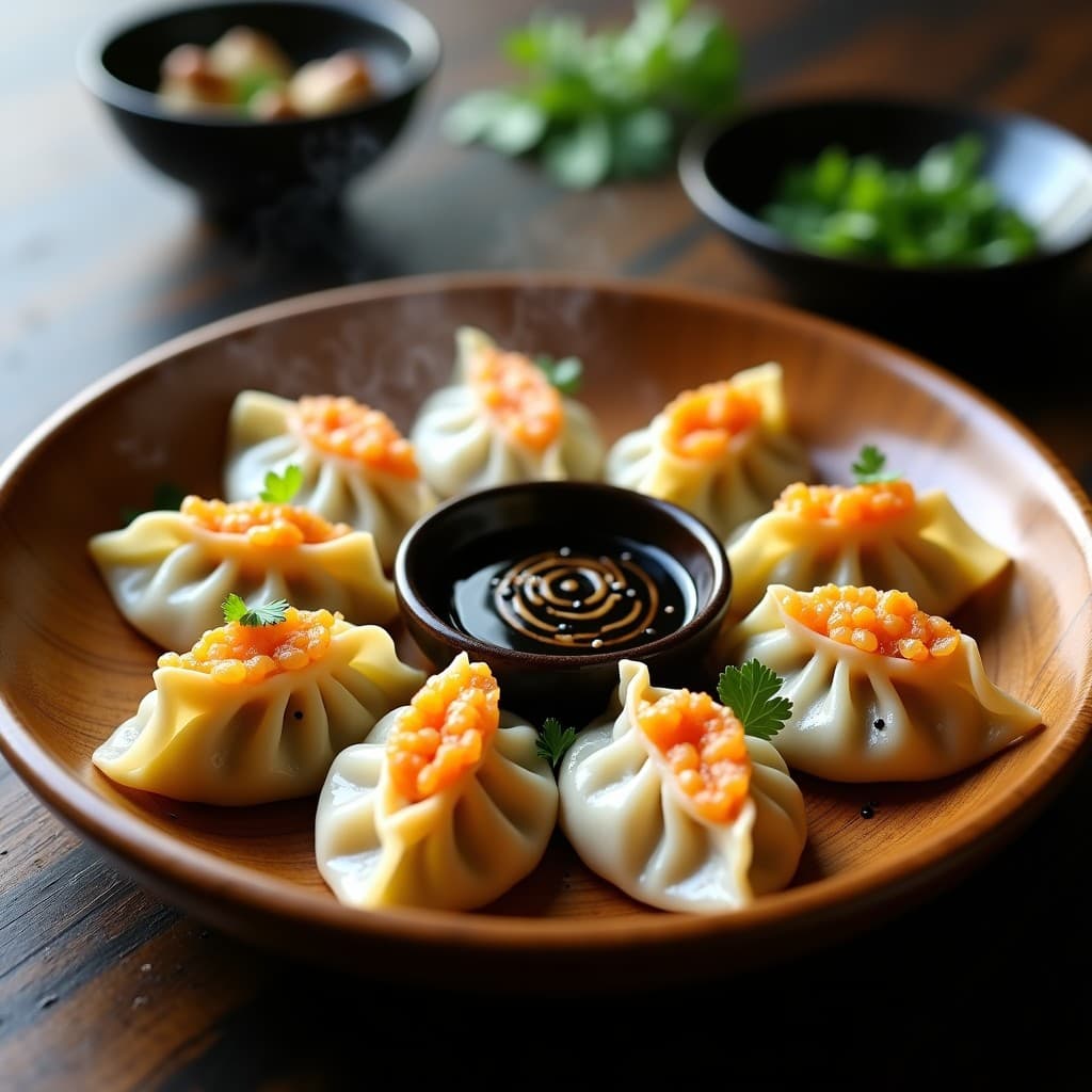 Gyoza de Camarón y Cilantro: Receta Japonesa al Vapor con Salsa de Sésamo Negro