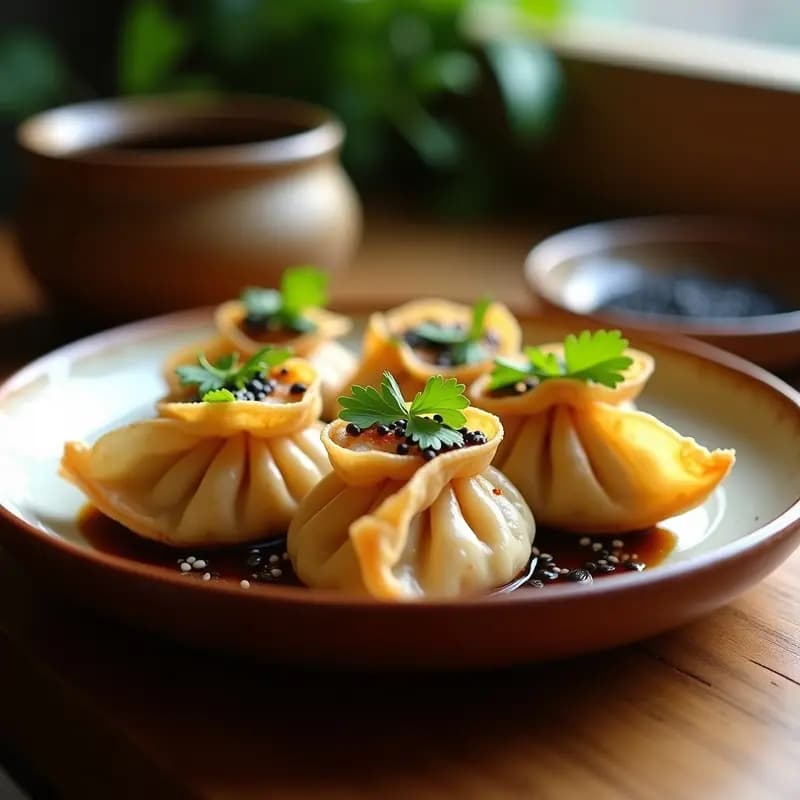 Gyoza de Camarón y Cilantro con Vinagreta de Sésamo: Receta Japonesa en Sartén Antiadherente