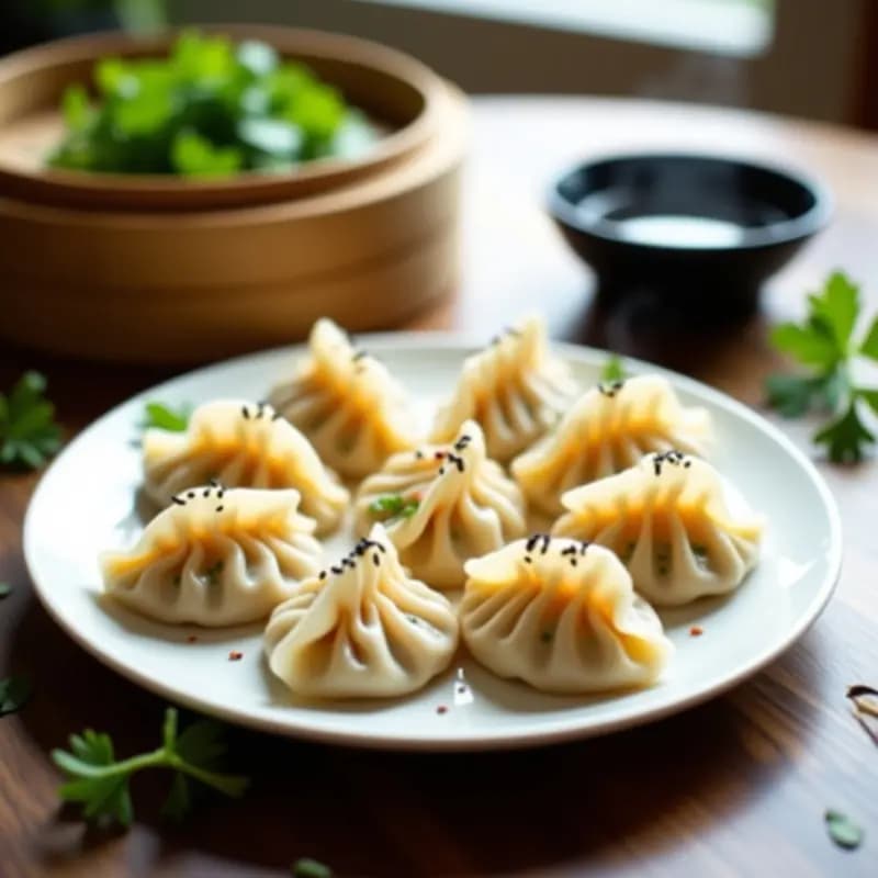 Gyoza de Camarones y Cilantro: Empanadillas Japonesas al Vapor con Salsa de Soja