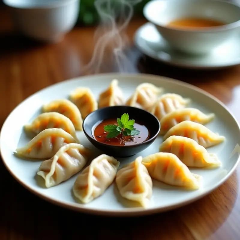 Gyoza de Camarones y Cilantro al Vapor: Entrante Japonés con Salsa Ponzu Casera