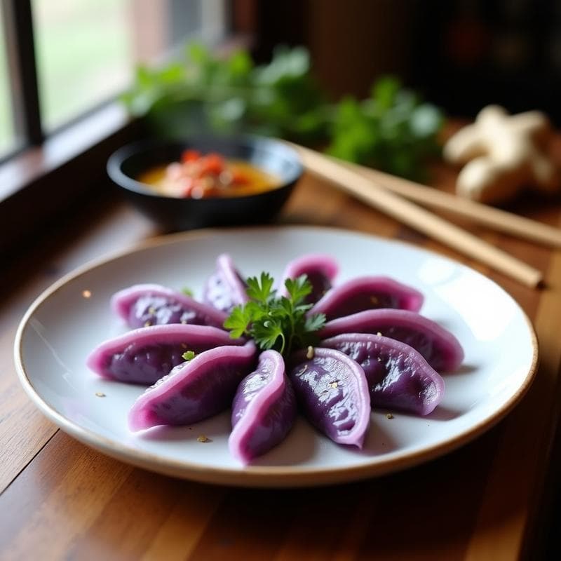 Gyoza de Camote Morado y Anacardos: Receta Vegana al Vapor con Salsa de Tamarindo