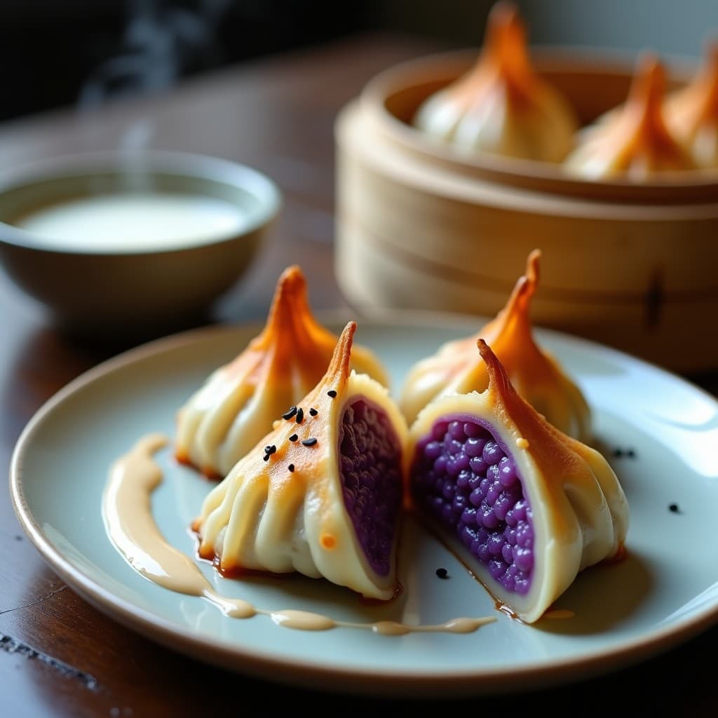 Gyoza de Camote Morado y Queso Vegano con Salsa de Miso Blanco: Receta de Fusión Asia-Española