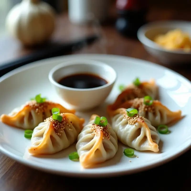 Gyoza de Cerdo y Ajo Tierno: Empanadillas Japonesas al Vapor en Sartén