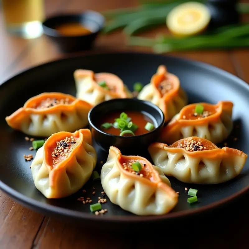 Gyoza de Cerdo y Repollo con Salsa Ponzu: Entrante Japonés en Sartén Antiadherente