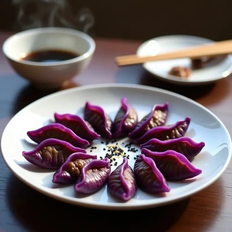 Gyoza al Vapor de Col Morada y Shiitake: Receta Japonesa Keto y Colorida