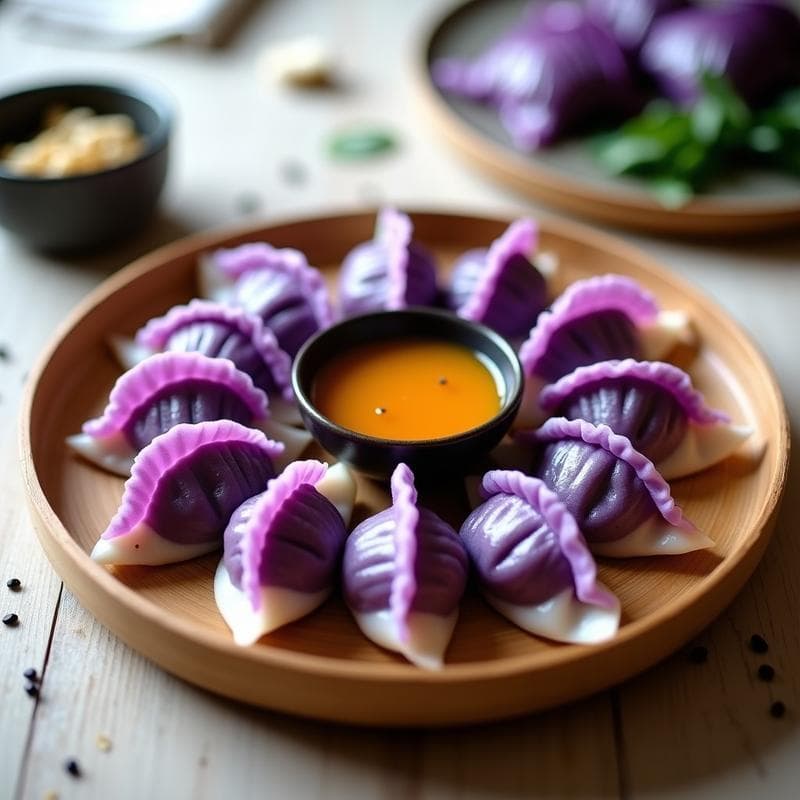 Gyoza de Col Morada y Tofu con Salsa Ponzu: Aperitivo Japonés Vegano al Vapor