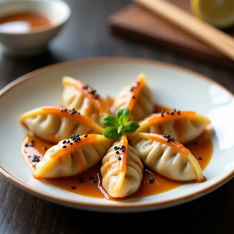 Gyoza Japonesas de Col y Zanahoria con Salsa de Sésamo: Entrantes Veganos en Sartén Antiadherente