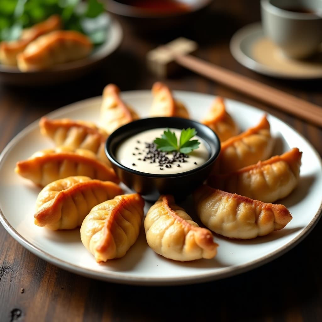 Gyoza de Coliflor y Shiitake con Dip de Sésamo Negro: Aperitivo Japonés Keto en Airfryer