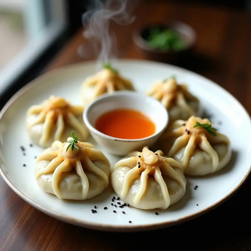Gyoza de Espárragos y Hongos Shimeji: Empanadillas Japonesas Veganas al Vapor