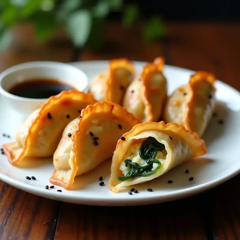 Gyoza Japonesas con Relleno de Espinacas y Queso de Anacardos: Aperitivo Crispy en Airfryer