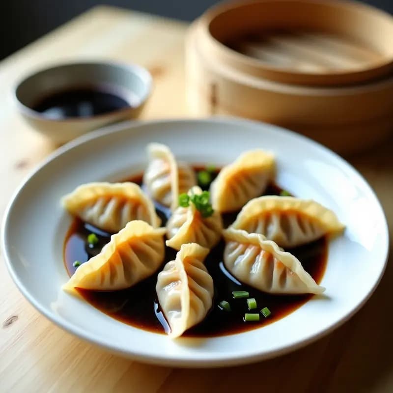 Gyoza de gambas y shiitake al vapor con salsa de soja negra: Receta china baja en grasas en 20 minutos