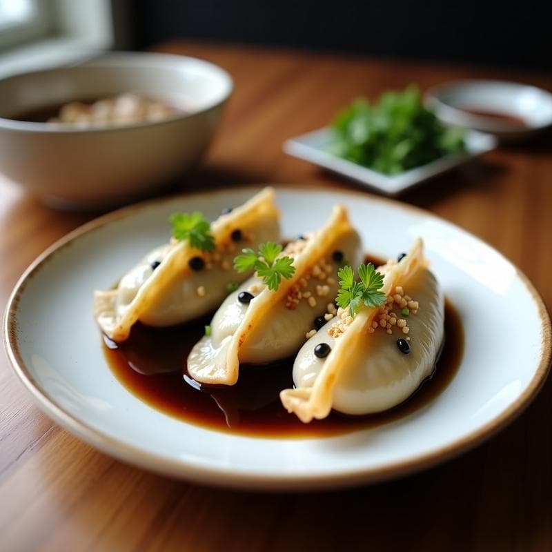 Gyoza de Hongos Shiitake y Queso Blue: Receta Japonesa en Airfryer con Salsa de Sésamo Negro