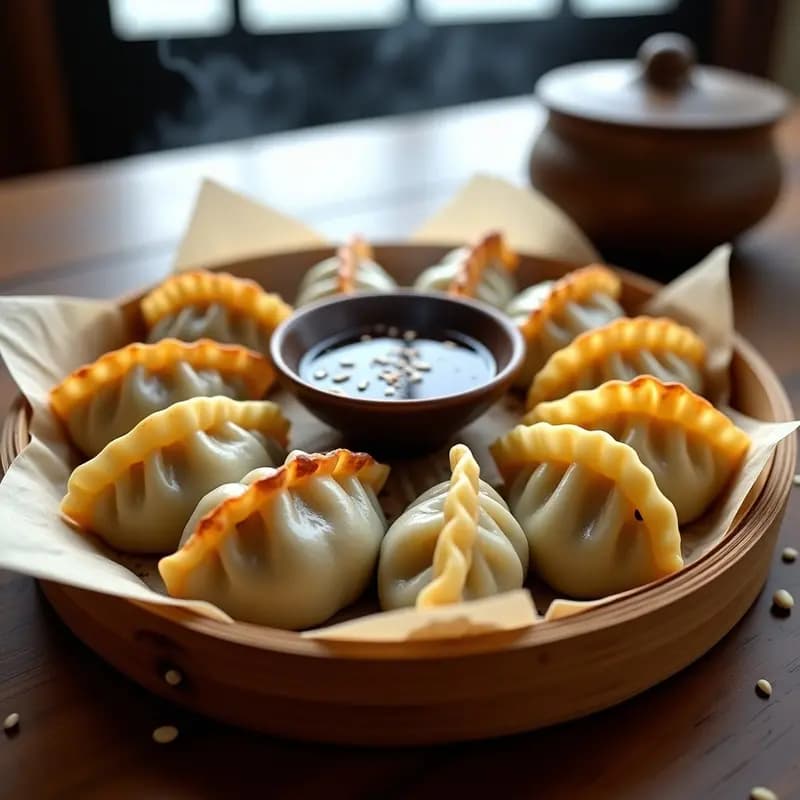 Gyoza de Repollo y Cerdo: Receta Japonesa al Vapor con Salsa de Sésamo y Chile