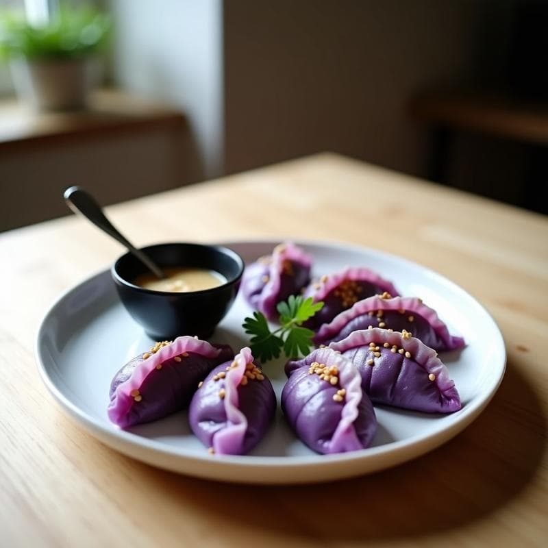 Gyoza Veganas de Repollo Morado: Receta al Vapor con Salsa de Sésamo y Jengibre