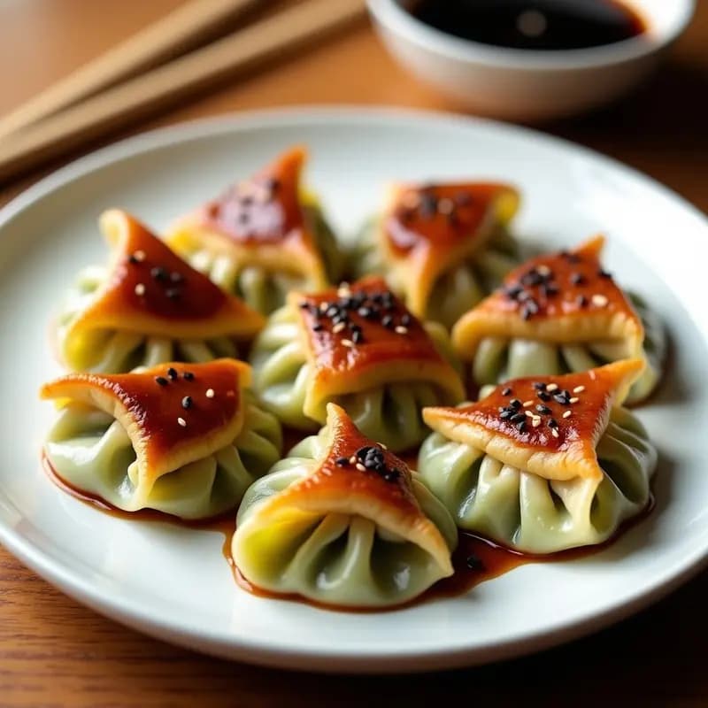 Gyozas de Cerdo y Col China: Dumplings Japoneses en Sartén con Salsa Teriyaki