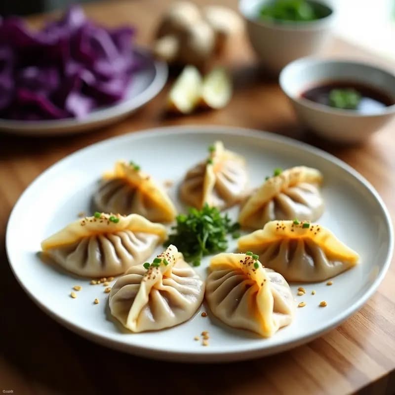 Gyozas de Col Morada y Cerdo al Vapor con Salsa de Sésamo: Receta Japonesa Light en 20 Minutos