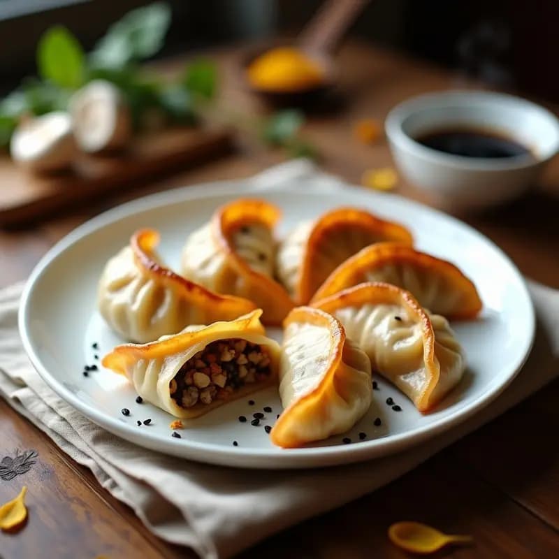 Gyozas de Polen de Colmenas y Champiñones Shiitake: Receta Japonesa Vegana en Sartén