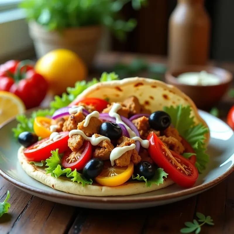 Gyros de Jackfruit y Pimientos Asados: Receta Griega Vegana en Pan Pita Sin Gluten