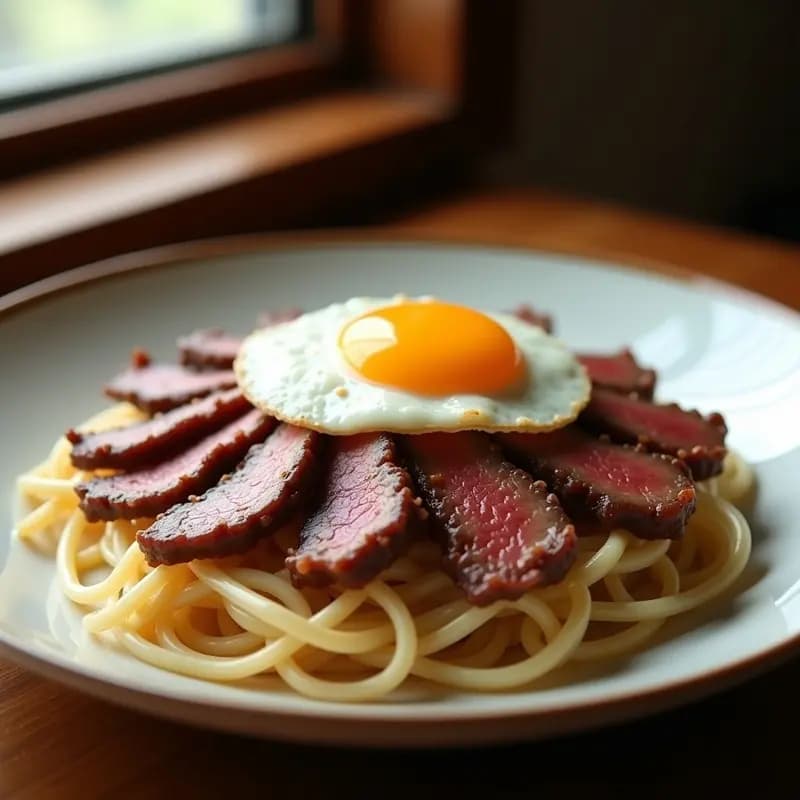 Gyudon Japonés de Carne y Cebolla con Huevo Frito: Receta en Sartén Antiadherente Alta en Proteína