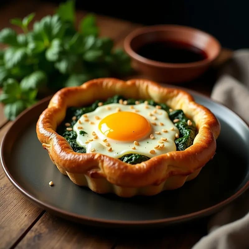 Hachapuri de Queso Imeretian y Espinacas: Receta Georgiana Vegetariana al Horno
