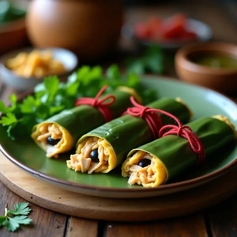 Hallacas Venezolanas de Pollo y Aceitunas: Receta Tradicional en Hoja de Plátano al Vapor