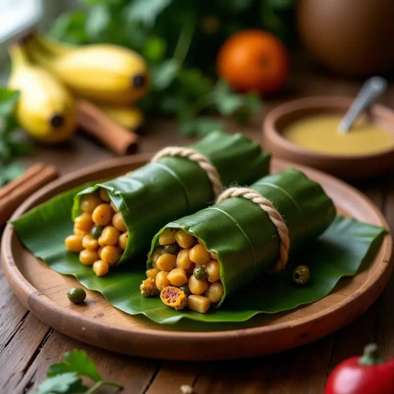 Hallacas Veganas con Relleno de Garbanzos y Pasas: Receta Venezolana Navideña en Hoja de Plátano