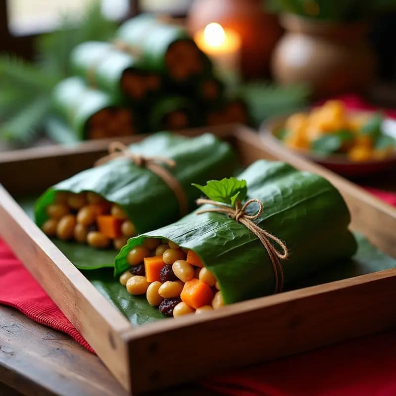 Hallacas Venezolanas Veganas: Relleno de Garbanzos y Calabaza con Hojas de Plátano