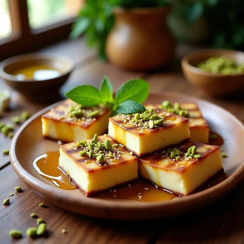 Halloumi de Anacardos a la Plancha: Receta Chipriota Vegana con Miel de Agave y Pistachos