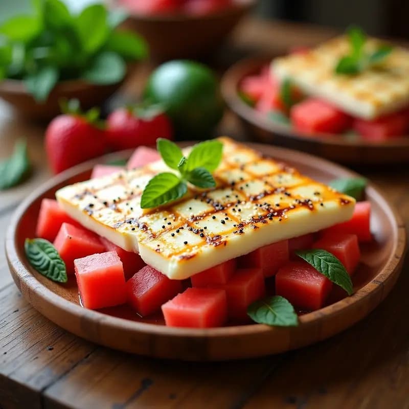  Halloumi a la Parrilla con Ensalada de Sandía y Menta: Aperitivo Chipriota Veraniego