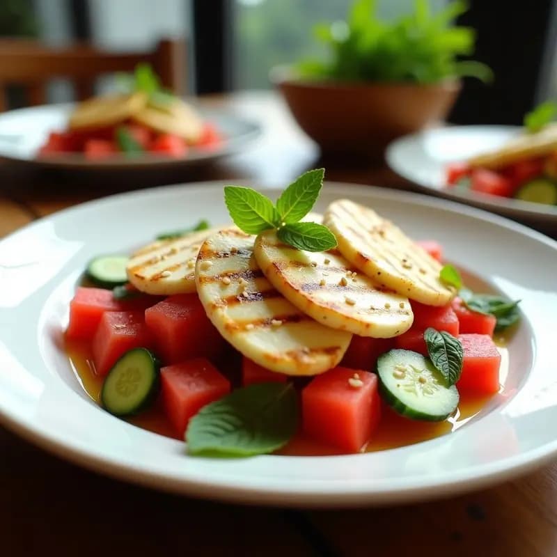 Halloumi a la Parrilla con Ensalada de Sandía y Mentas: Entrante Chipriota Fresco