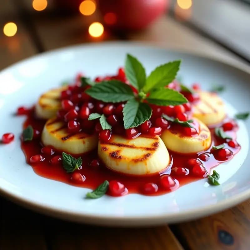 Halloumi a la Parrilla con Salsa de Granadas: Aperitivo Chipriota Vegano y Sin Gluten