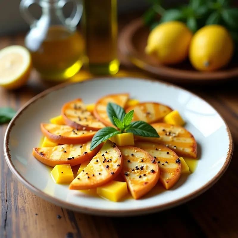 Halloumi a la Parrilla con Mango y Vinagreta de Limón: Aperitivo Chipriota Dulce-Salado