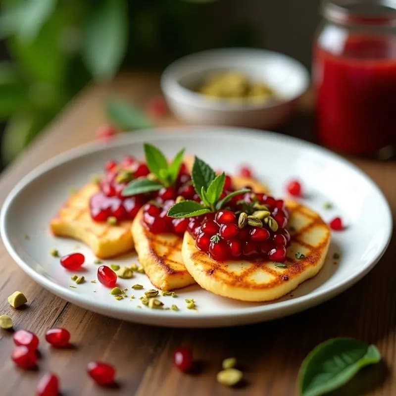 Halloumi a la Parrilla con Salsa de Granado: Aperitivo Chipriota Crujiente y Refrescante