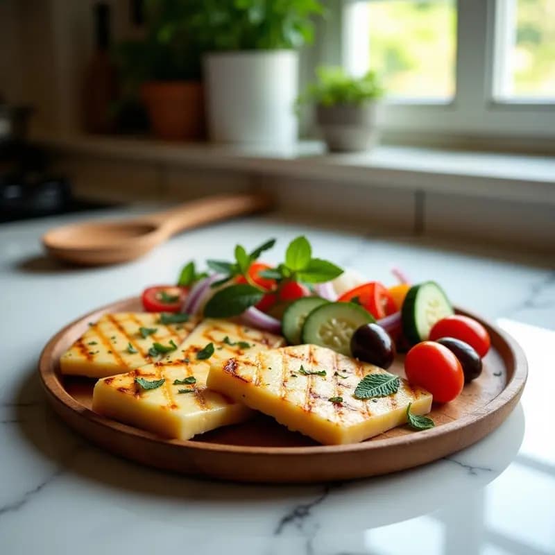 Halloumi a la Plancha con Ensalada Griega: Aperitivo Saludable y Sin Gluten