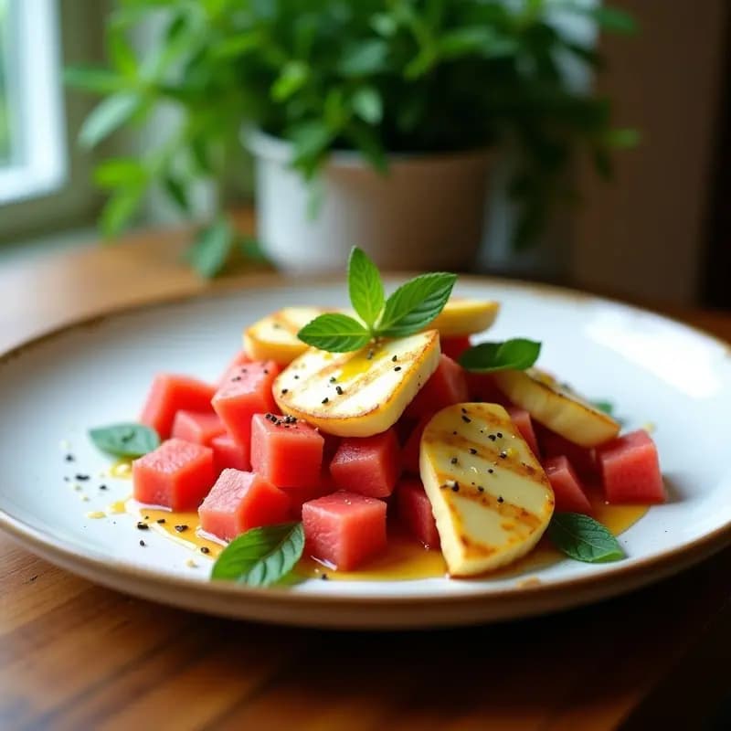 Halloumi a la Plancha con Ensalada de Sandía y Menta: Receta Chipriota Fresca y Sin Lactosa