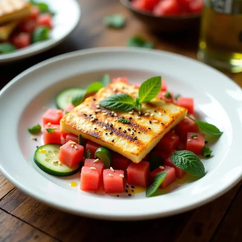 Halloumi a la Plancha con Ensalada de Sandía y Pepino: Entrante Chipriota Sin Gluten y Vegetariano