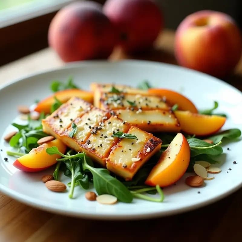 Halloumi a la Plancha con Melocotón y Rúcula: Entrante Chipriota Vegano en Airfryer