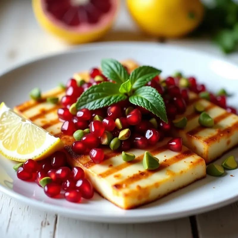 Halloumi a la Plancha con Salsa de Granados y Pistachos: Entrante Chipriota Sin Gluten en 10 Minutos