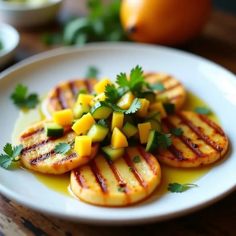 Halloumi a la Plancha con Salsa de Mango y Cilantro: Receta Chipriota Fresca y Crujiente