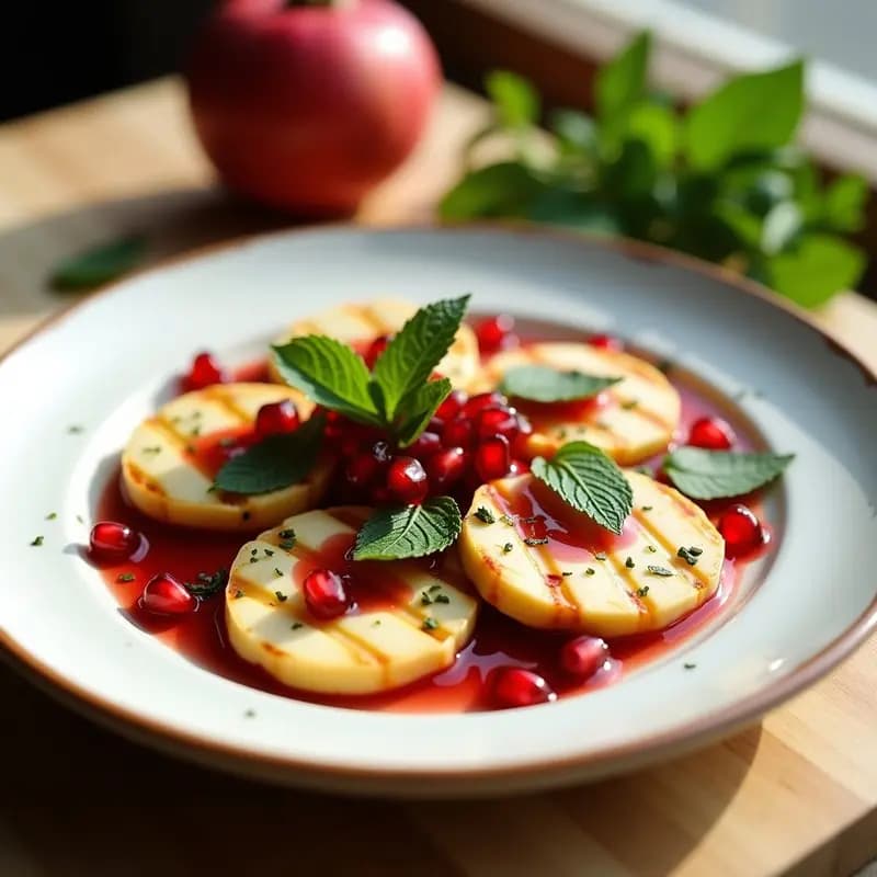 Halloumi a la Plancha con Vinagreta de Granada: Entrante Chipriota Salado y Refrescante