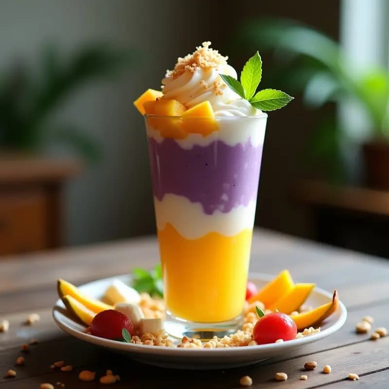 Halo-Halo Filipino: Postre Multicolor con Helado de Ube, Leche y Frutas
