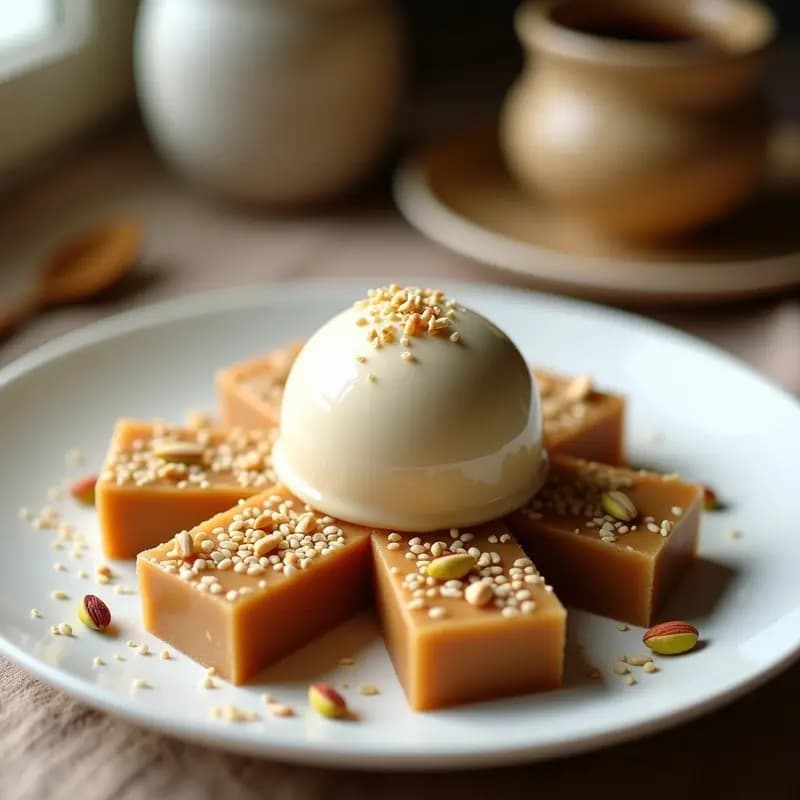Halva de Dátiles y Semillas de Sésamo con Helado de Tahini: Postre Israelí Sin Harina