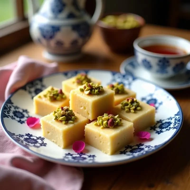Halva de Sémola y Pistachos con Sirope de Rosa: Postre Iraní Sin Azúcar