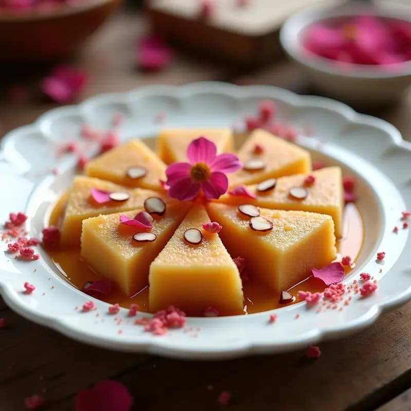 Halva Iraní de Semola y Rosa: Postre Tradicional con Agua de Azahar